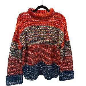 Forever 21 Chunky Knit Mock Neck Sweater Multicolor Striped Oversized Sz M Y2K